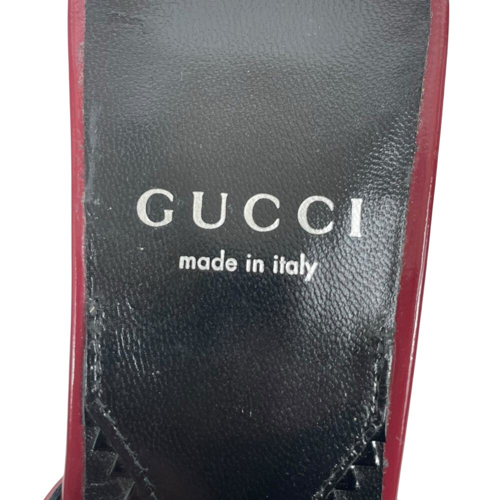 Gucci Mariame Horsebit Leather Thong Sandals Kitten Heel Red Size 36.5 - Picture 12 of 13
